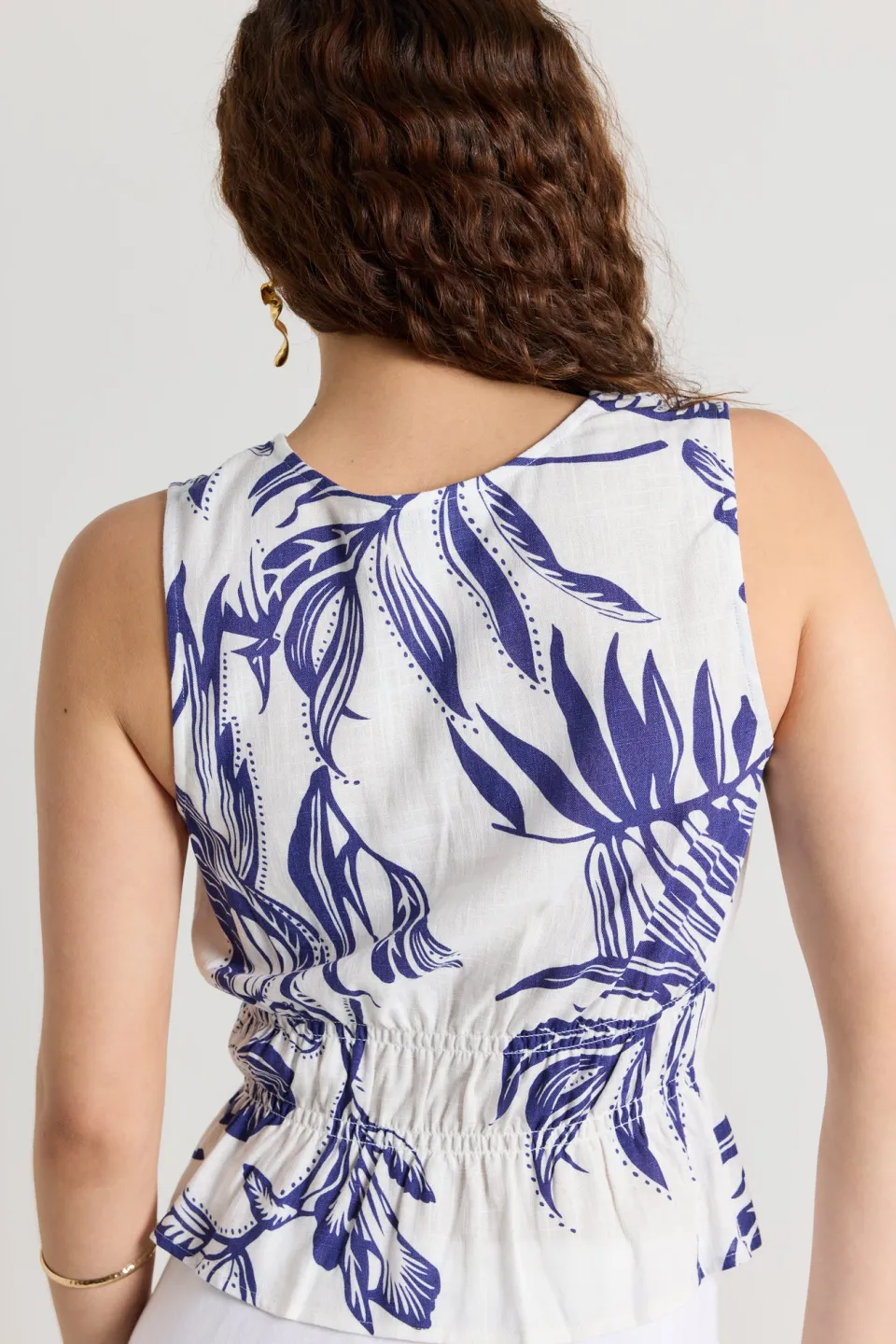Stories be Told Pegasus Navy Silhouette Button Front Sleeveless Top