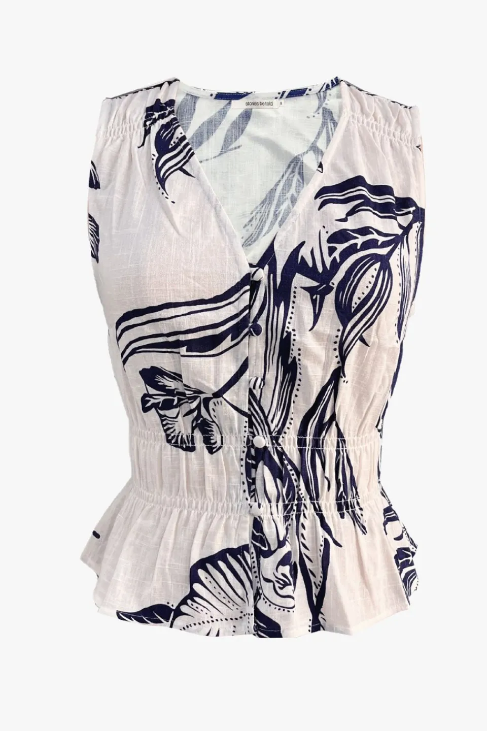 Stories be Told Pegasus Navy Silhouette Button Front Sleeveless Top