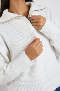 Ivy + Jack Pendant Ivory Quarter Zip Cable Jumper