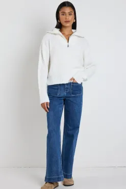 Ivy + Jack Pendant Ivory Quarter Zip Cable Jumper