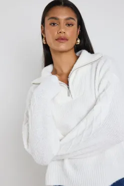 Ivy + Jack Pendant Ivory Quarter Zip Cable Jumper