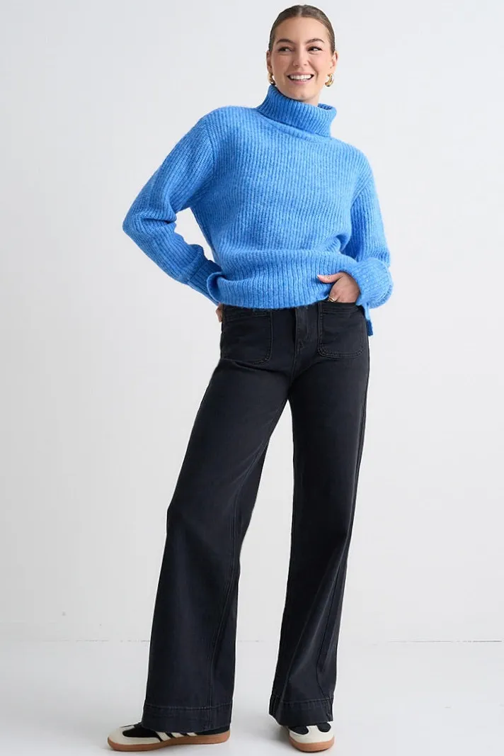 Ivy + Jack Penelope Azure Blue Roll Neck Knit Jumper
