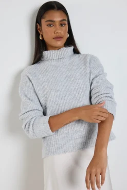 Ivy + Jack Penelope Light Grey Marle Roll Neck Knit Jumper