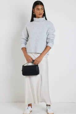Ivy + Jack Penelope Light Grey Marle Roll Neck Knit Jumper