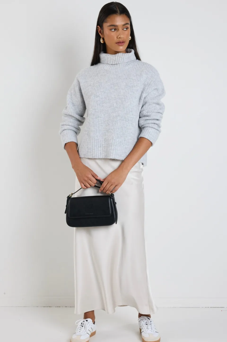 Ivy + Jack Penelope Light Grey Marle Roll Neck Knit Jumper