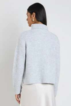 Ivy + Jack Penelope Light Grey Marle Roll Neck Knit Jumper