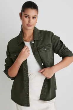 Among the Brave Penny Dark Khaki Denim Shacket