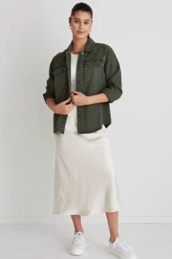 Among the Brave Penny Dark Khaki Denim Shacket