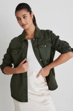 Among the Brave Penny Dark Khaki Denim Shacket