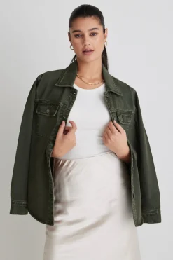 Among the Brave Penny Dark Khaki Denim Shacket