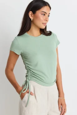 Among the Brave Perfect Sage Rib Rouched Side Crop Tee