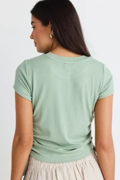 Among the Brave Perfect Sage Rib Rouched Side Crop Tee