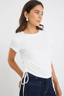 Among the Brave Perfect White Rib Rouched Side Crop Tee