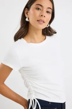 Among the Brave Perfect White Rib Rouched Side Crop Tee