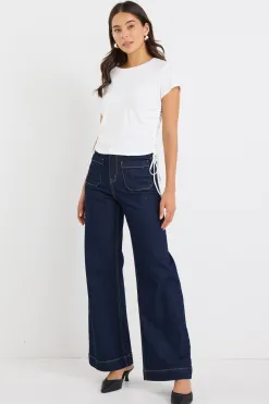 Among the Brave Perfect White Rib Rouched Side Crop Tee