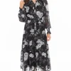 Leila + Luca Perspective Large Black White Floral LS Tiered Maxi