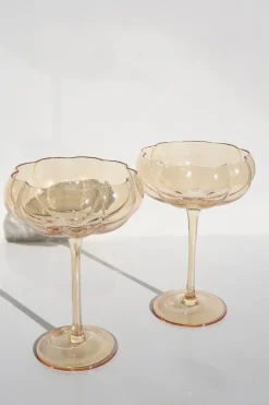 Home Lab Petal Light Amber Set 4 Cocktail Glasses