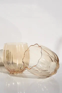 Home Lab Petal Light Amber Set 4 Stemless Wine Glass