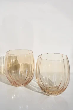 Home Lab Petal Light Amber Set 4 Stemless Wine Glass