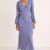 Among the Brave Phoenix Electric Blue Batik LS Bias Midi Dress