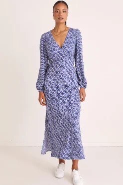 Among the Brave Phoenix Electric Blue Batik LS Bias Midi Dress