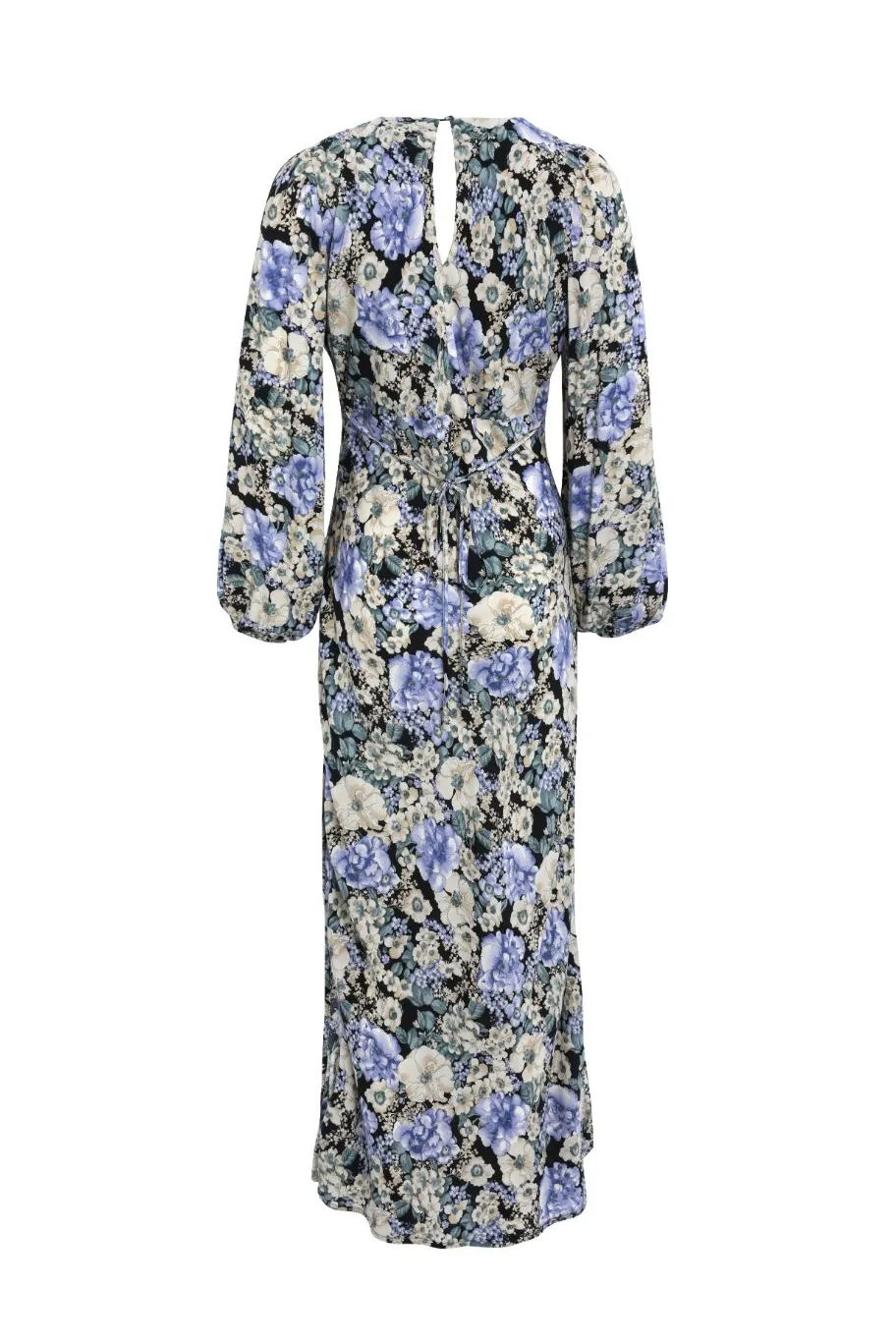 Among the Brave Phoenix Large Black Floral LS Balloon Sleeve Panel Bodice Bias Midi Slip Dress