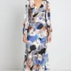 Among the Brave Phoenix Navy Multi Watercolour Satin Balloon Sleeve Midi Dress