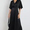 Among the Brave Picasso Black Jacquard SS Kimono Midi Dress