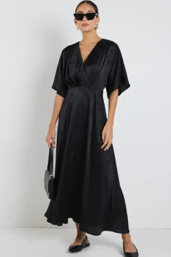 Among the Brave Picasso Black Jacquard SS Kimono Midi Dress