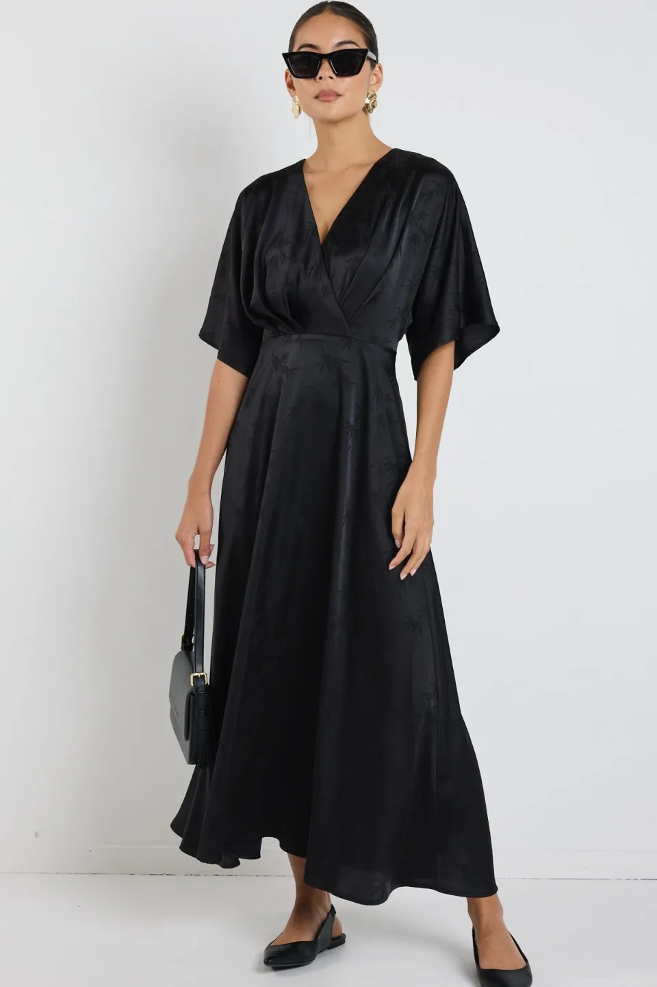 Among the Brave Picasso Black Jacquard SS Kimono Midi Dress