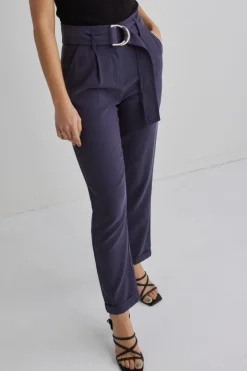 Among the Brave Pierre Navy Soft Viscose Tapered Leg Belted Pant