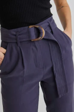 Among the Brave Pierre Navy Soft Viscose Tapered Leg Belted Pant