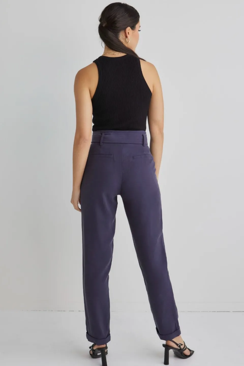 Among the Brave Pierre Navy Soft Viscose Tapered Leg Belted Pant