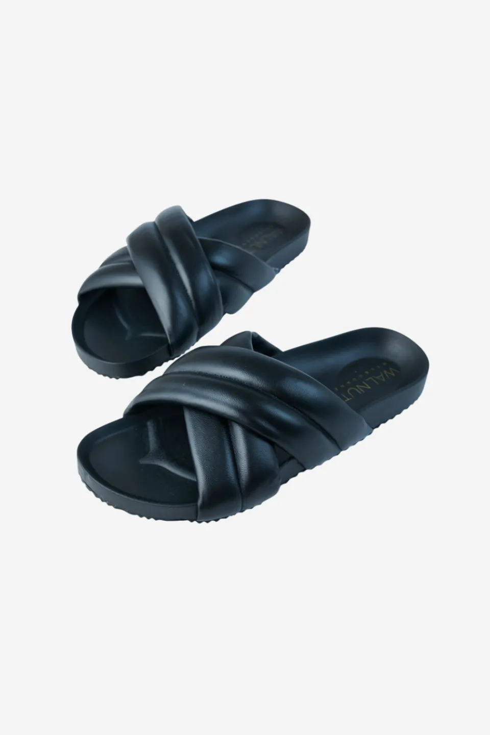 Walnut Pine Black Leather Cross Over Slide