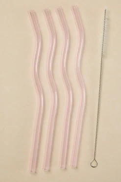 Willow u0026 Mae Pink Curvy Reuseable Pk 4 Glass Drinking Straws