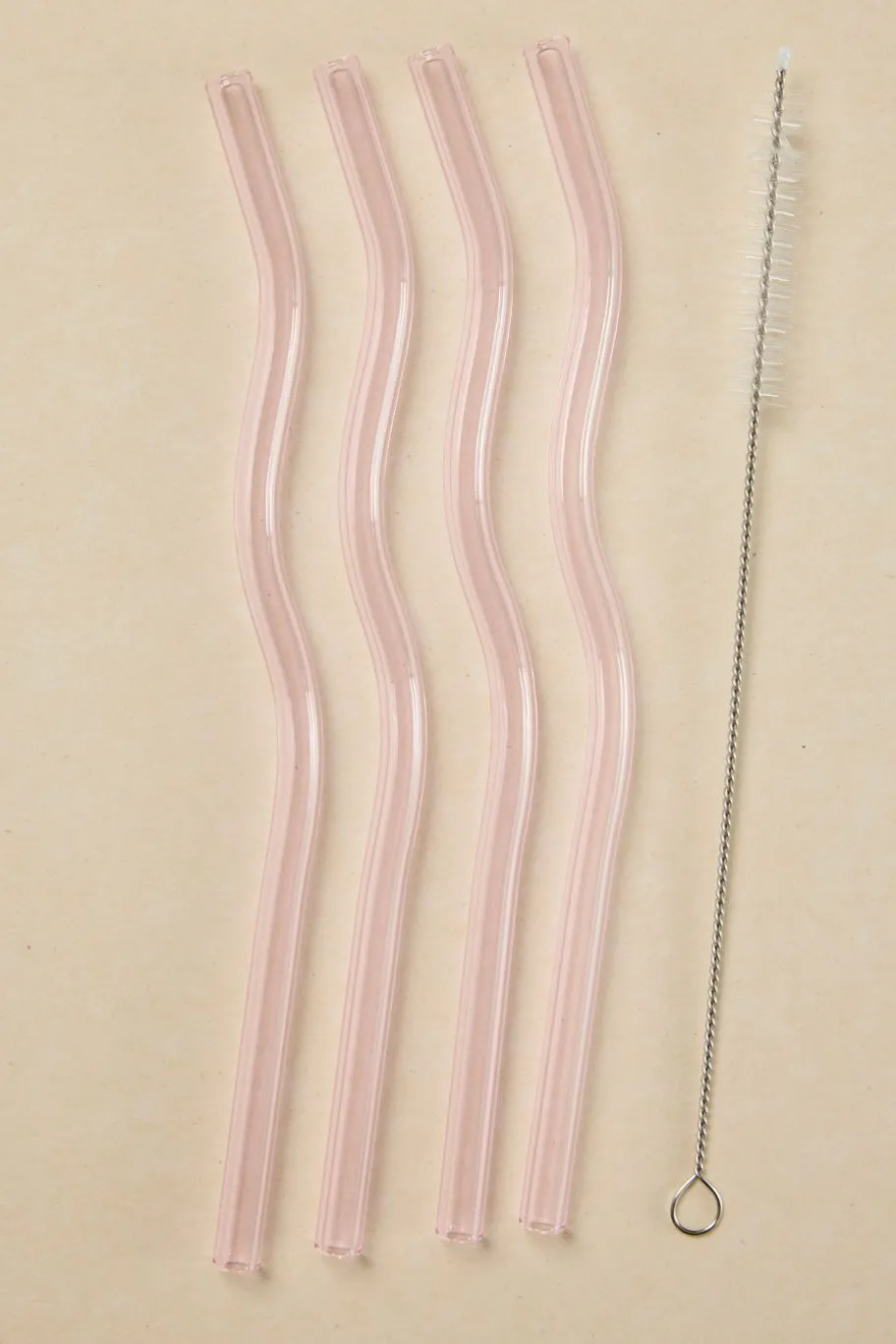 Willow u0026 Mae Pink Curvy Reuseable Pk 4 Glass Drinking Straws