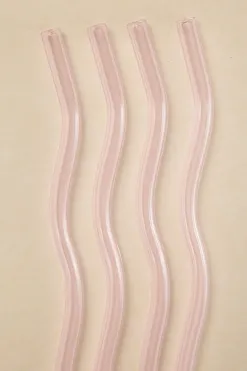 Willow u0026 Mae Pink Curvy Reuseable Pk 4 Glass Drinking Straws