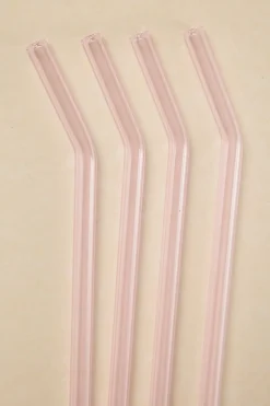 Willow u0026 Mae Pink Straight Reuseable Pk 4 Glass Drinking Straws