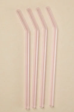 Willow u0026 Mae Pink Straight Reuseable Pk 4 Glass Drinking Straws