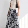 Among the Brave Pisces Black Leaf Tiered Maxi Skirt