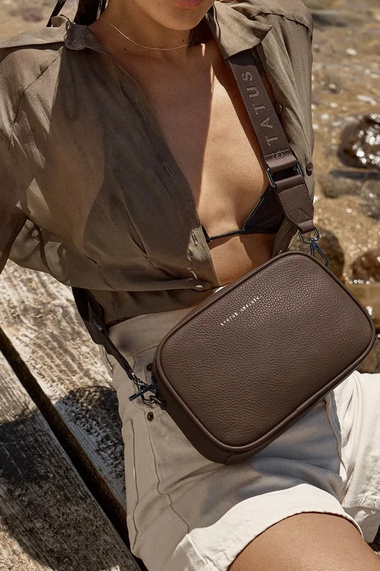 Status Anxiety Plunder Cocoa Crossbody Bag Webbed Strap