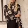 By Rosa. Poet Black Floral Long Sleeve High Neck Top