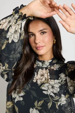 By Rosa. Poet Black Floral Long Sleeve High Neck Top