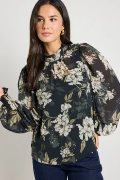 By Rosa. Poet Black Floral Long Sleeve High Neck Top