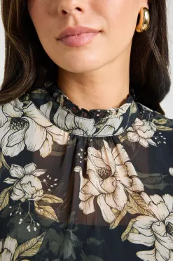 By Rosa. Poet Black Floral Long Sleeve High Neck Top