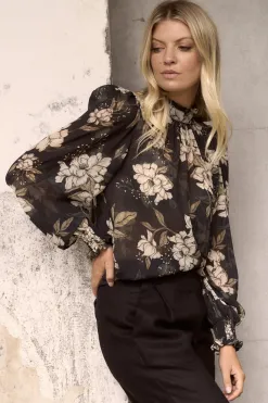 By Rosa. Poet Black Floral Long Sleeve High Neck Top