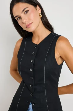 RE:UNION Label Polarity Black Ramie Crew Neck Fitted Vest