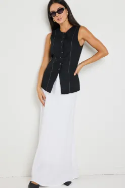 RE:UNION Label Polarity Black Ramie Crew Neck Fitted Vest