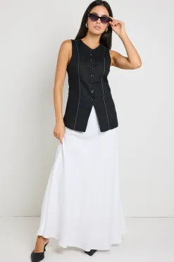 RE:UNION Label Polarity Black Ramie Crew Neck Fitted Vest