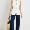 RE:UNION Label Polarity Ivory Linen Viscose Crew Neck Fitted Vest